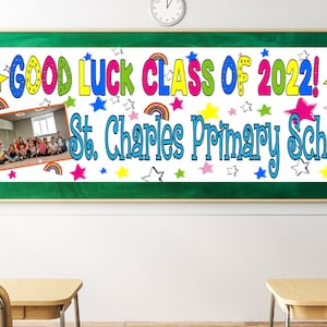 Banner personalizado para formandos da escola, decoração com fotos, decoração, boa sorte, ano 6, 11, classe de 2025, formatura, professor da creche, pôster de despedida, presente