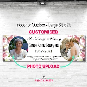 Personalised In Loving Memory Remembrance Memorial Banner Sign Celebration of Life Decorations Name Date Photo Funeral Poster for her pink