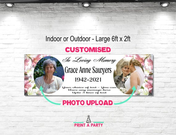 Personalised Party Banner For Funeral Loving Memory Wake Photo Candles White - View #12