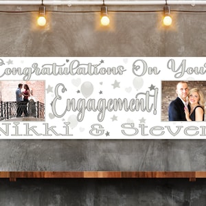 Large Personalised Engagement Banner Silver Party Decorations Customised Name Photo Backdrop Poster Garland Welcome Sign Decor Physical
