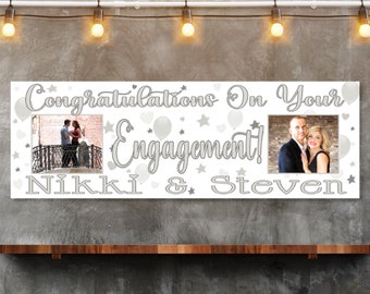 Personalisierte Verlobungsfotobanner, Silber Party Decor