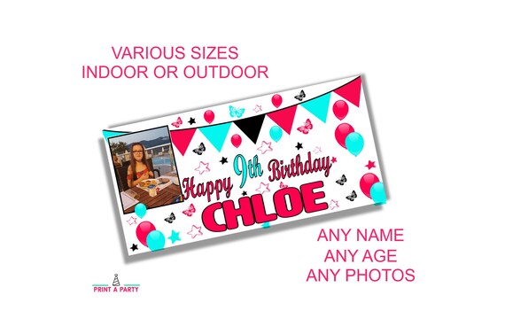 Personalised Birthday Banner With Balloons – Custom Party Decoration For Kids Or Adults 2 thumbnail image
