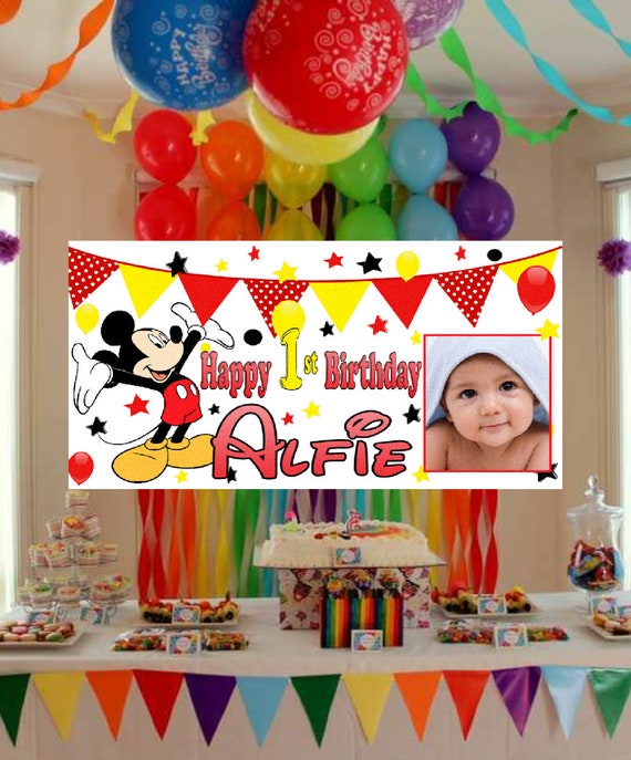 Large Personalised Mickey Mouse Birthday Banner Poster Minnie Party  Decorations Name Age Photo First 1st 2nd 3rd 4th 5th 6th 7th 8th 9th Red 