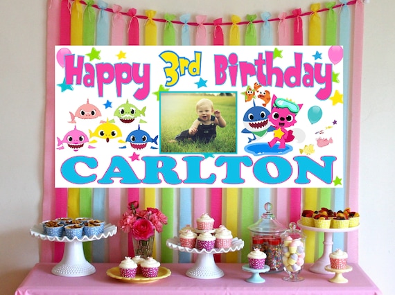 Large Personalised Baby Shark Birthday Banner Poster Photo Party 1st 2nd 3rd 4th