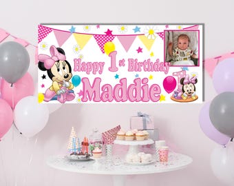 Large Personalised Baby Minnie Mouse 1st Birthday Banner First