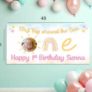 Boy 1st Trip Around The Sun Backdrop - Outer Space Birthday Banner 70x43 Inches - Galaxy Theme Party Decor - View #12