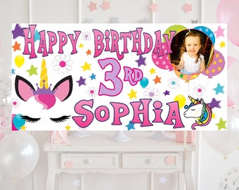 Large Personalised Unicorn Birthday Poster Banner Photo Party Decorations Pastel