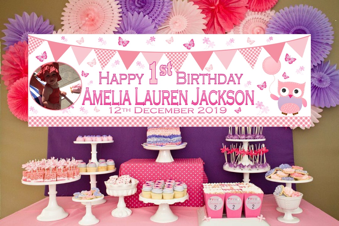 Large Personalised 1st Birthday Banner Name Any Age Photo First Party ...