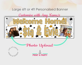 Welcome Home Banner – Personalised Welcome Back Party Sign with Name & Photo