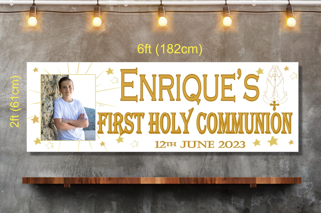 Personalised First Holy Communion Banner Welcome Sign Gold Party ...