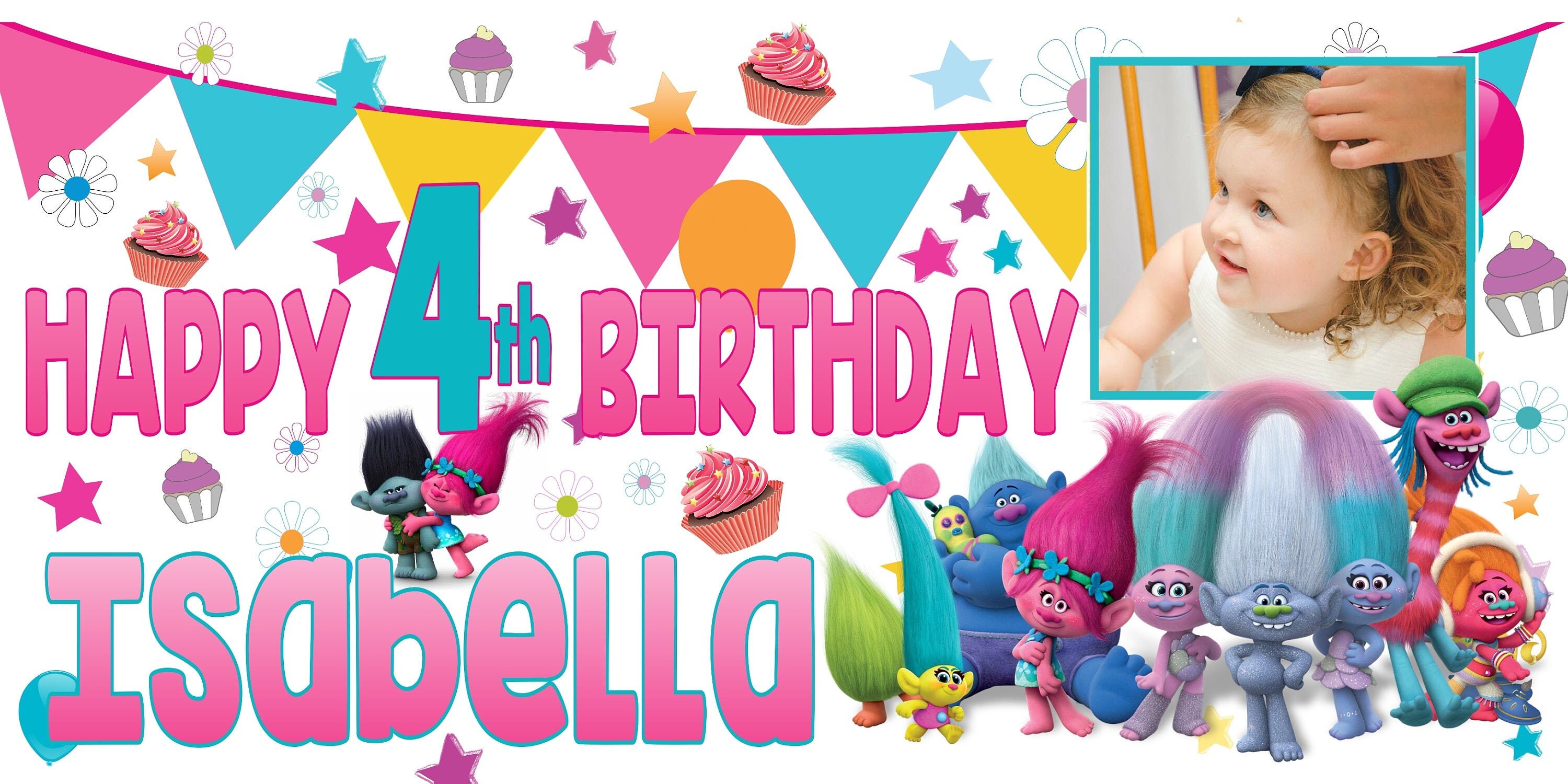 Large Personalised Trolls Birthday Banner Poster Princess - Etsy UK