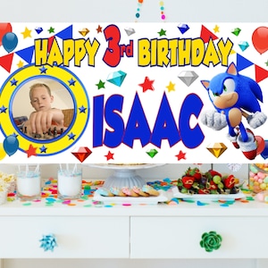 Grande affiche personnalisée de bannière d'anniversaire de Sonic le hérisson Gaming xbox décorations de fête nom âge photo garçons 3e 4e 5e 6e 7e toile de fond
