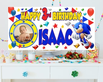 Personalized Sonic Birthday Banner – Custom Photo Party Backdrop