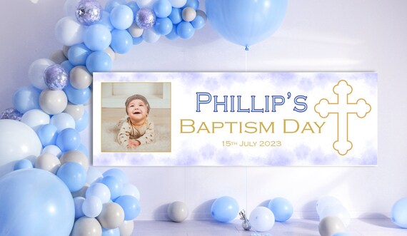 thumbnail image 2 of Personalised Christening Banner - UK-Made Background Decor For Baby's Special Day 2 of 4