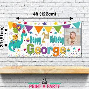 Large Personalised Birthday Banner with Photo Dinosaur Party Decorations Roarsome Name Age Boys first 1st 2nd 3rd 4th 5th Dino Backdrop Sign