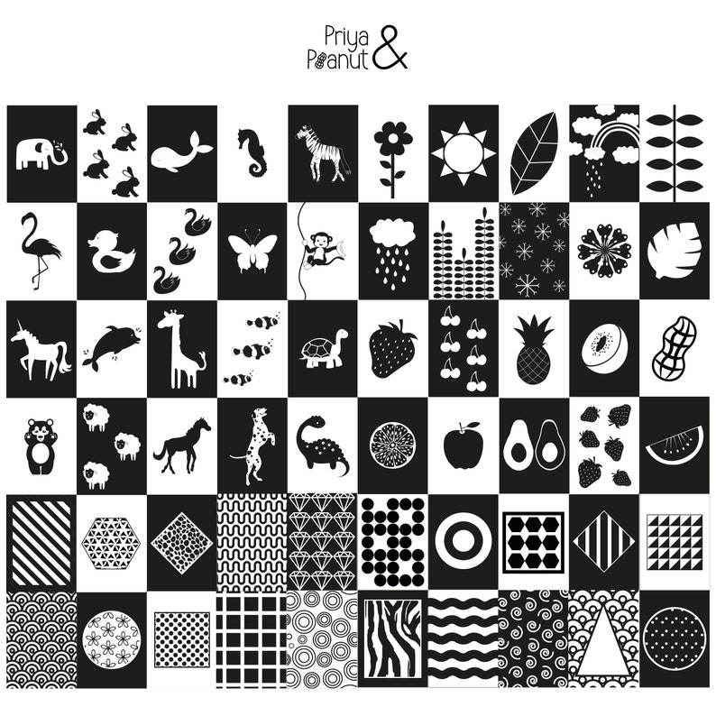 60 X Newborn Baby Sensory Flashcards Black & White Etsy India
