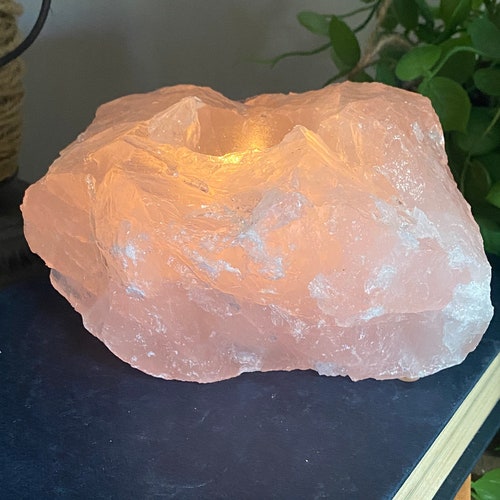 Rose Quartz Candle Holder Crystal Slab Tea Light Candle Etsy