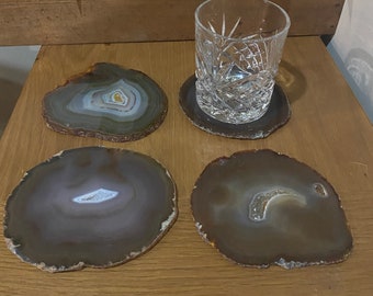Natural polished Agate slice drink coasters, home decor, office decoration or unique gift - set of 4