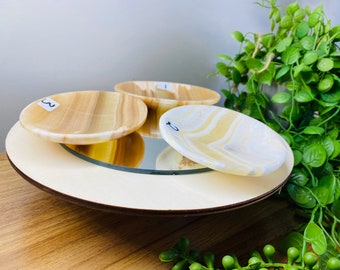 White, cream and orange oval bowls