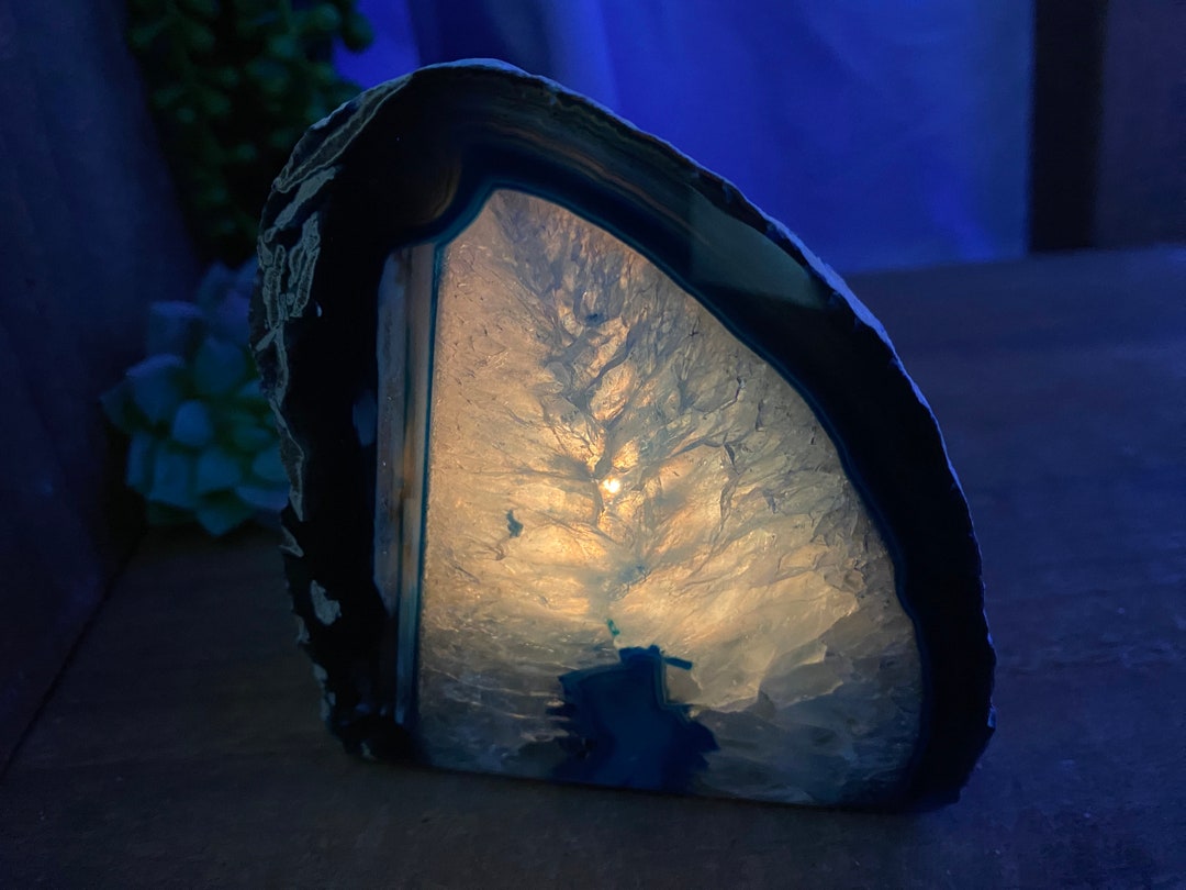 Blue Agate Natural Stone Tea Light Candle Holder Etsy