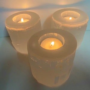 Medium Selenite tea light candle holder