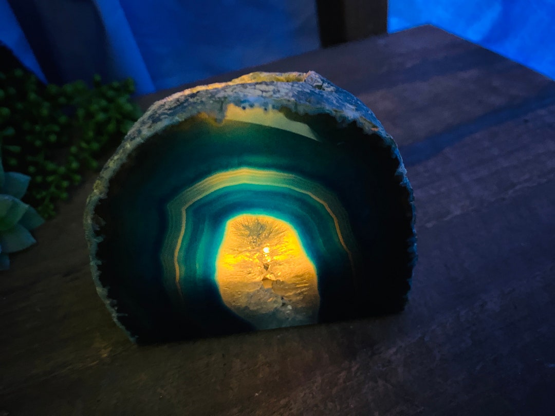 Blue Agate Natural Stone Tea Light Candle Holder Etsy