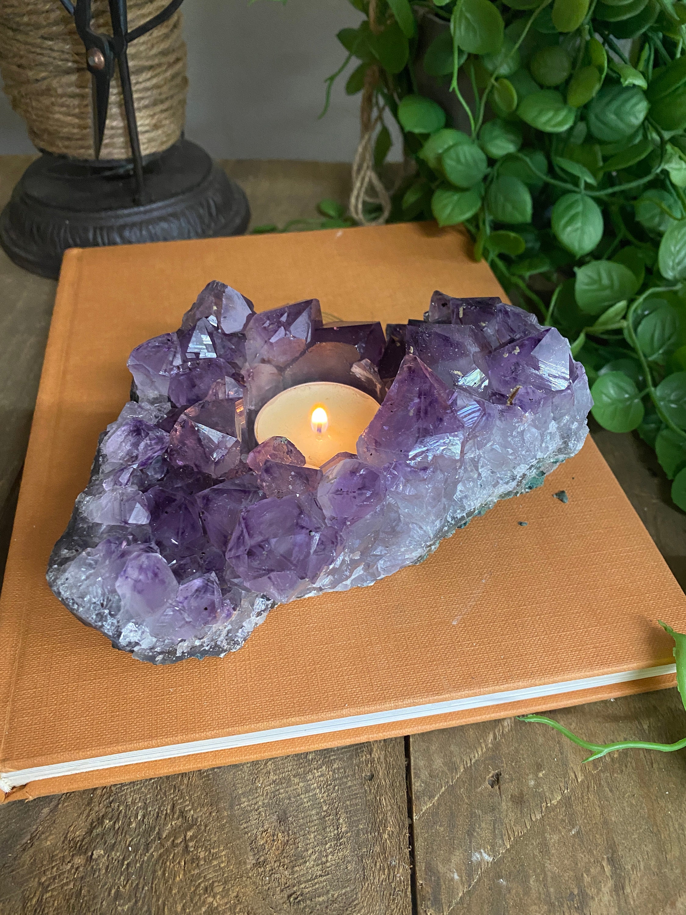 Amethyst Crystal tea light candle holder home décor or Etsy