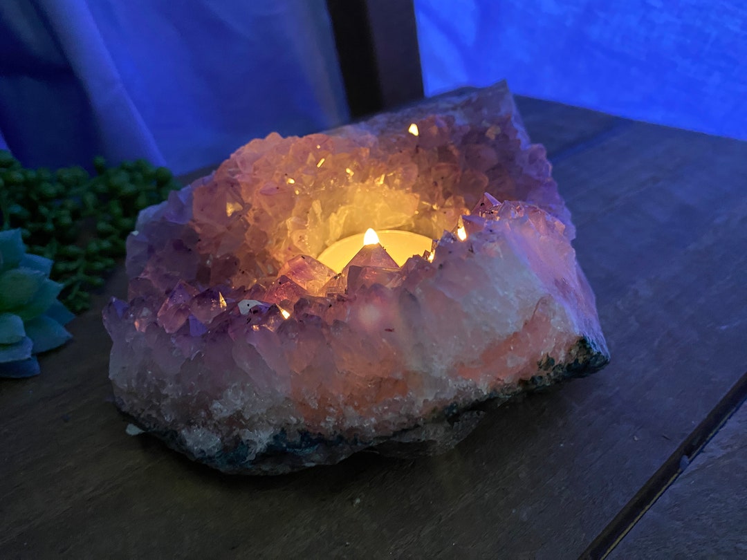 Amethyst Crystal Tea Light Candle Holder Home Décor or Etsy