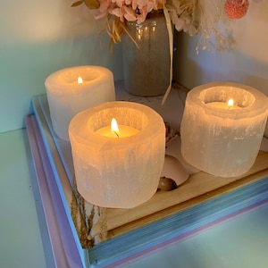 Selenite tea light candle holder