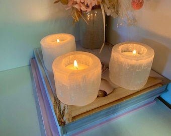 Selenite tea light candle holder