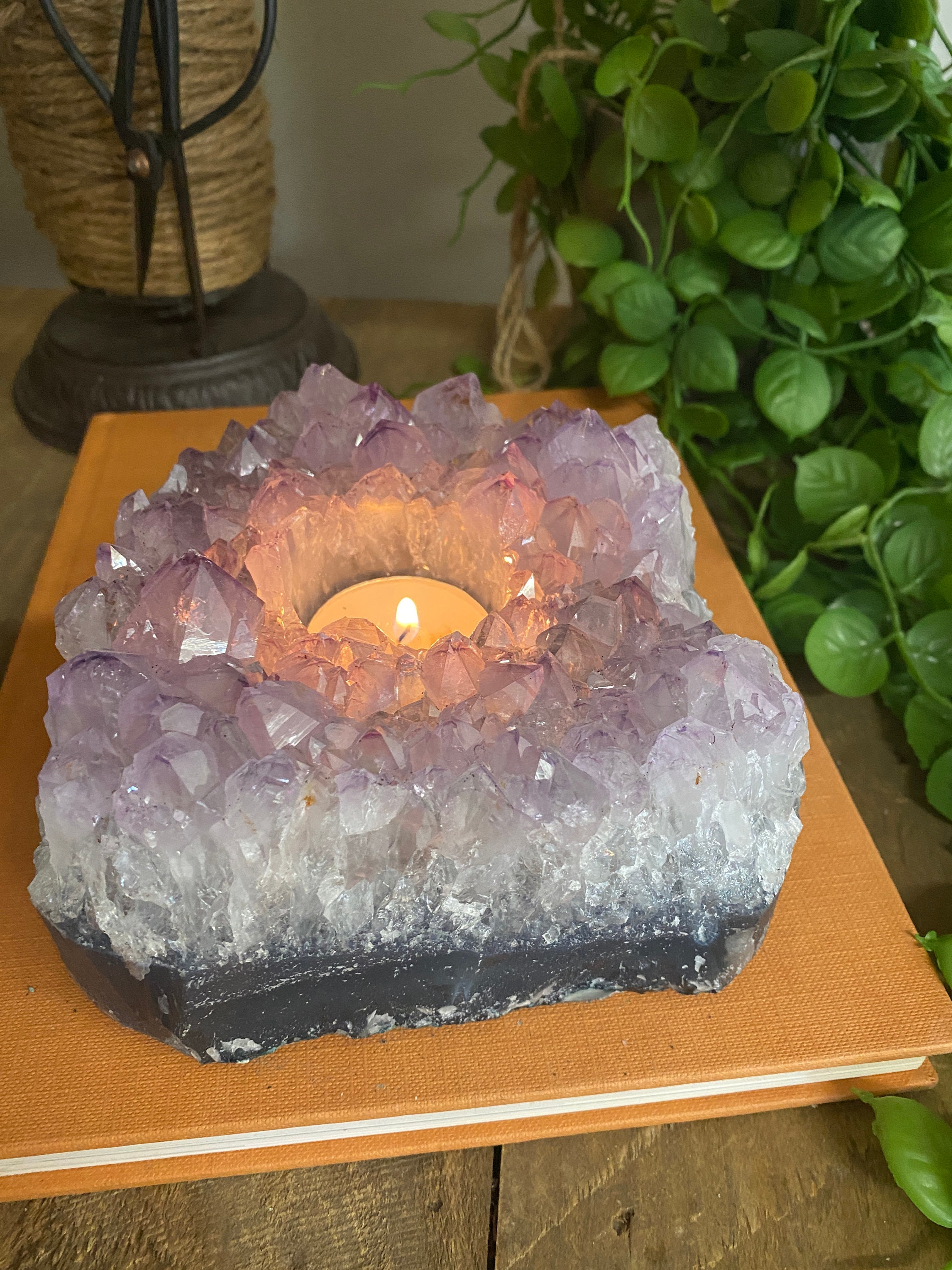 Amethyst Crystal tea light candle holder home décor or Etsy