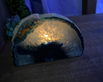 Blue Agate, natural stone, tea light Candle Holder