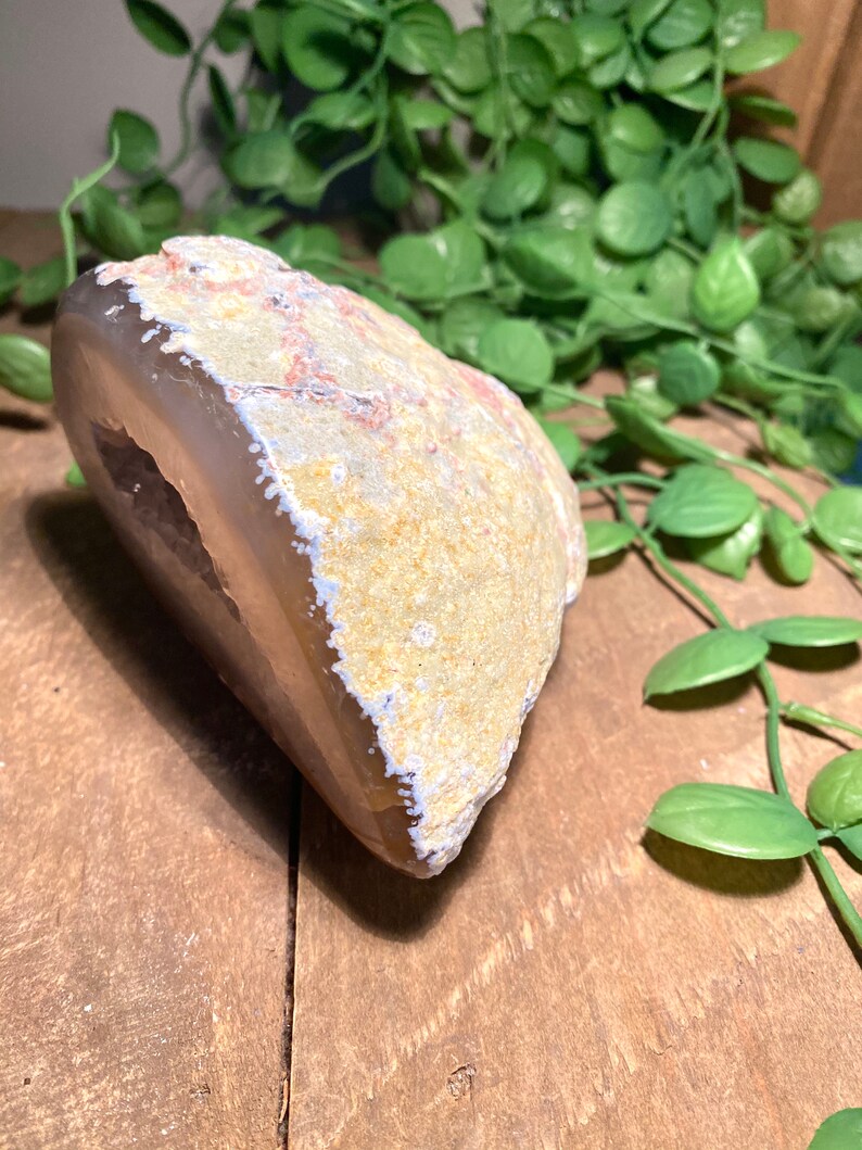Freestanding Natural Agate Geode with Quartz Crystals in the middle table piece or unique office display