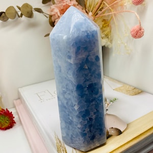 Blue Calcite natural stone tower -  home décor or unique bedroom display