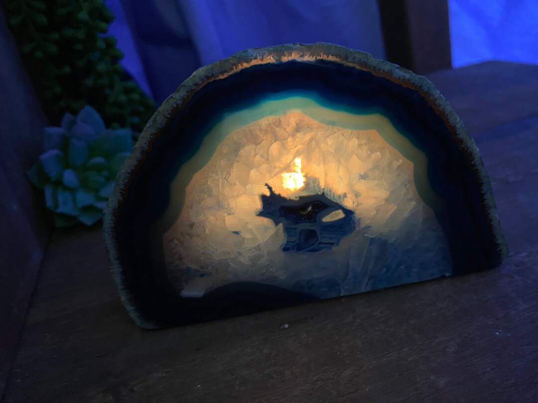 Blue Agate Natural Stone Tea Light Candle Holder Etsy