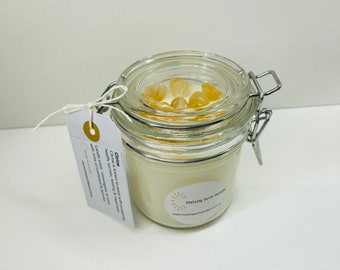 Citrine natural soy candle in a jar - Medium crystal infused candle (180g)