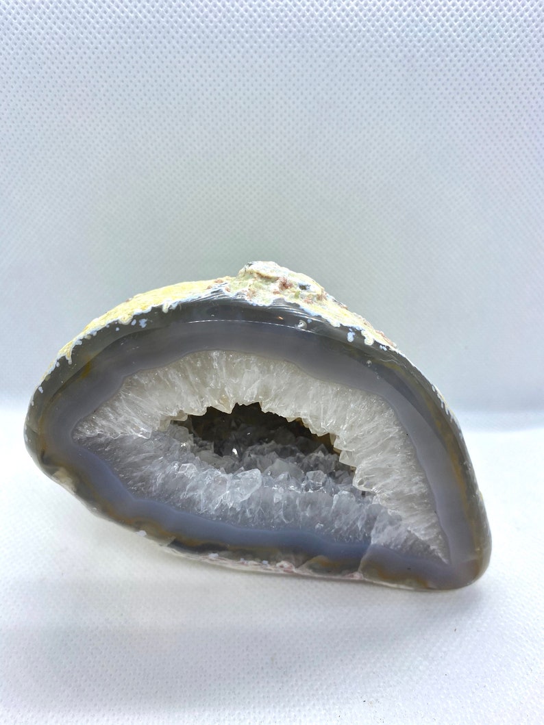Freestanding Natural Agate Geode with Quartz Crystals in the middle table piece or unique office display