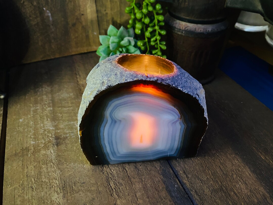 Natural Agate Tea Light Candle Holder natural Stone / Crystal, Home