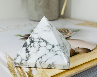 Howlite pyramid - unique office display piece or paper weight