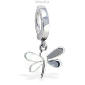 Sterling Silver Navel Ring: Dragonfly Drop Charm, TummyToy