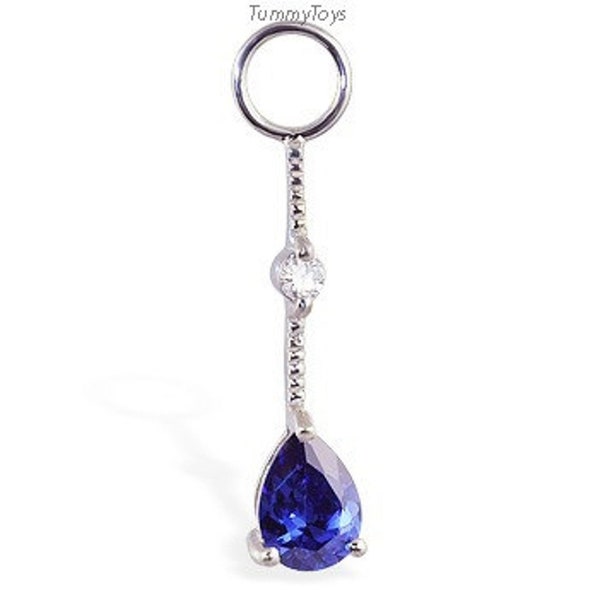 Sterling Silver Interchangeable Swinger Charm with a Clear round CZ and a Tanzanite Pear CZ - Exclusively by TummyToys