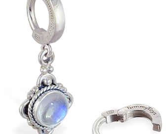 Anneau de nombril classique en argent sterling avec pendentif pierre de lune - Exclusivité TummyToys