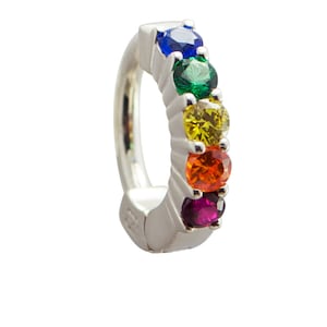 Sterling Silver Navel Ring Pave Set with 5 Large Rainbow Coloured CZs - Exclusively by TummyToys