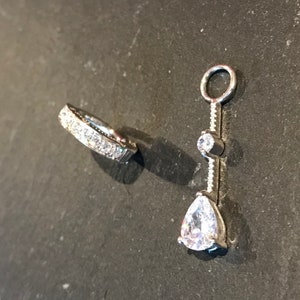 SAVE 10% with this Combo Set - Silver Navel Ring Pave Set with 7 Brilliant White CZs and a Clear CZ Drop Charm - Exclusively by TummyToys