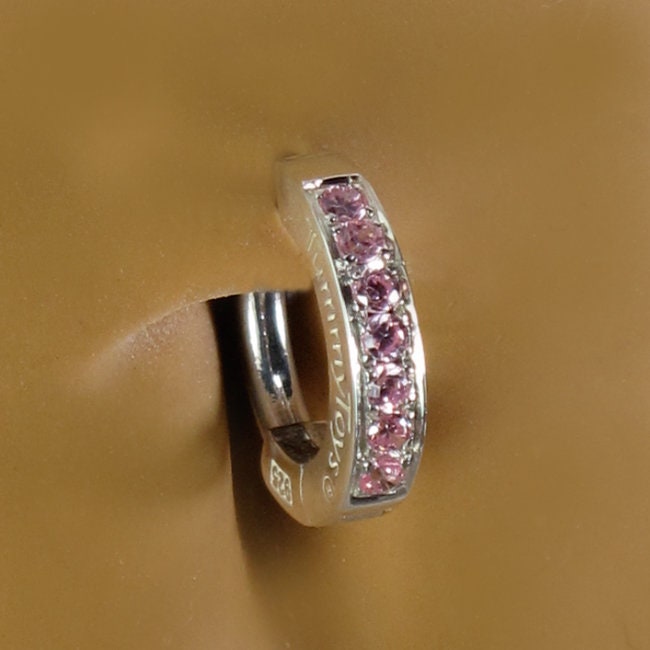 Sterling Silver Navel Ring Pave Set With 7 Powder Pink Czs Exclusively