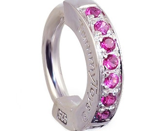 Sterling Silver Navel Ring Pave Set with 7 Hot Pink CZs - Exclusively by TummyToys