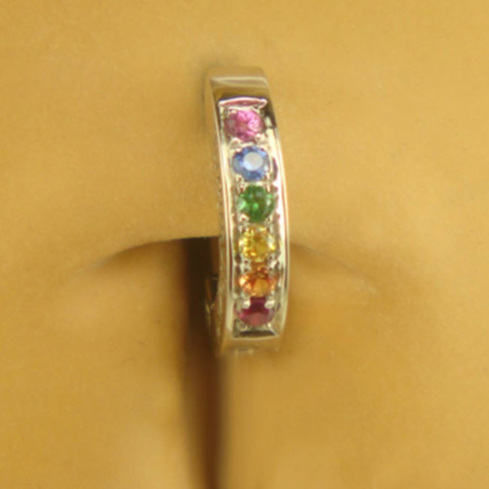 14K Yellow Gold Navel / Belly Ring Pave Set With 6 Rainbow Sapphires