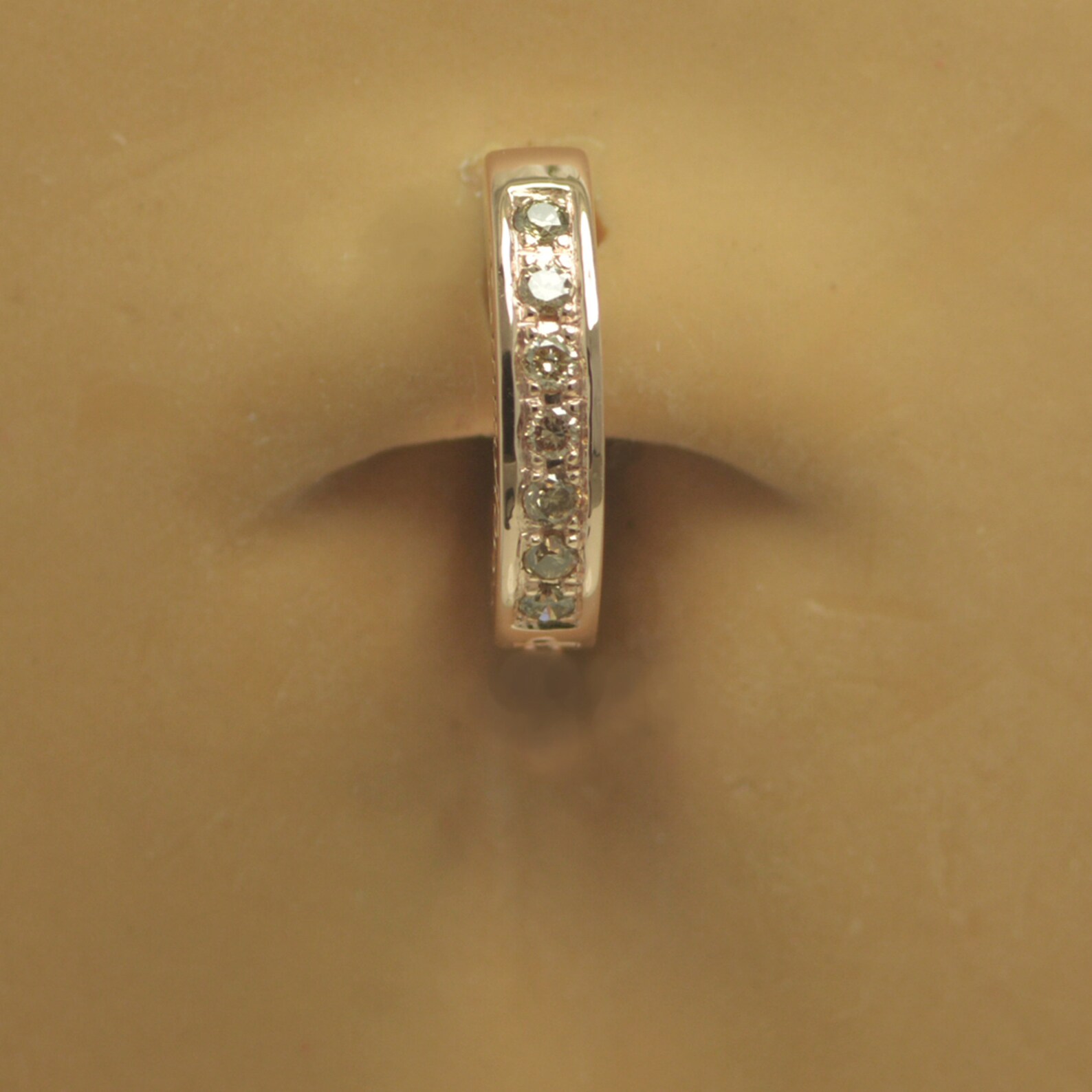 14K Rose Gold Navel / Belly Ring Pave Set With 7 Glittering Champagne
