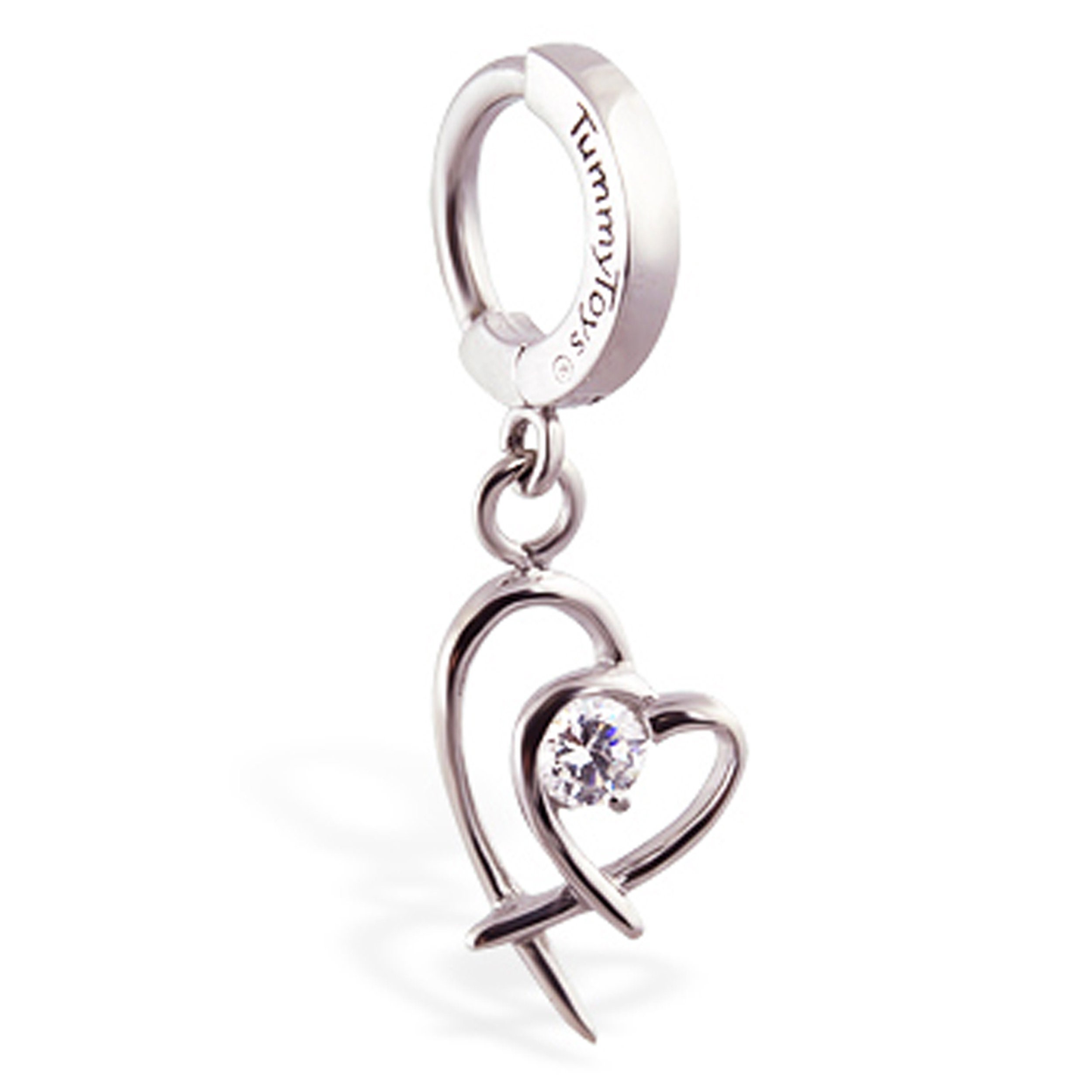 Surgical Steel 316L Classic Sleeper Navel Ring With CZ Heart Drop Charm