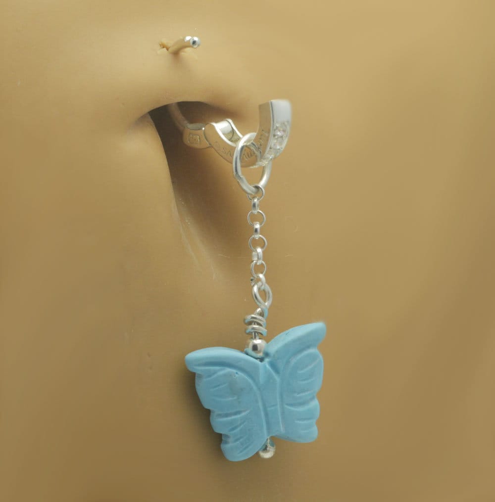 Sterling Silver Interchangeable Swinger Charm Butterfly Turquoise Drop